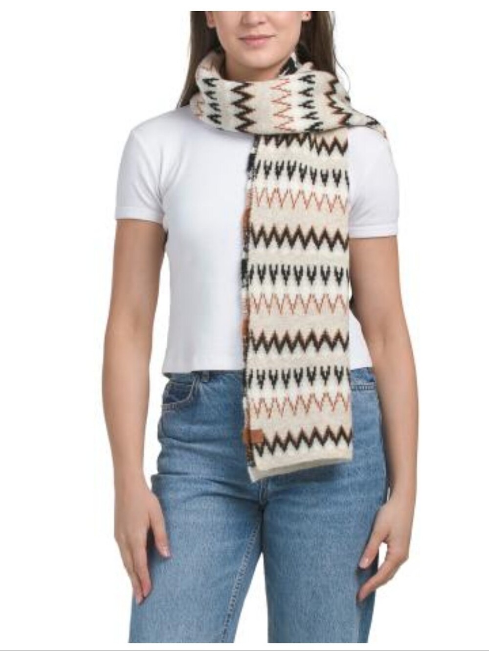 Frye Cozy Zigzag Knit Scarf - Cream Multi